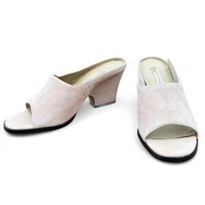Vintage Blush Suede Peep Toe Mules – Apostrophe Size 8M Y2K Minimalist Heels